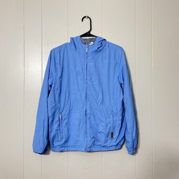 Voyager Women's Reversible Hooded Windbreaker Blue Gray Full Zip Size S EUC - Picture 1 of 8